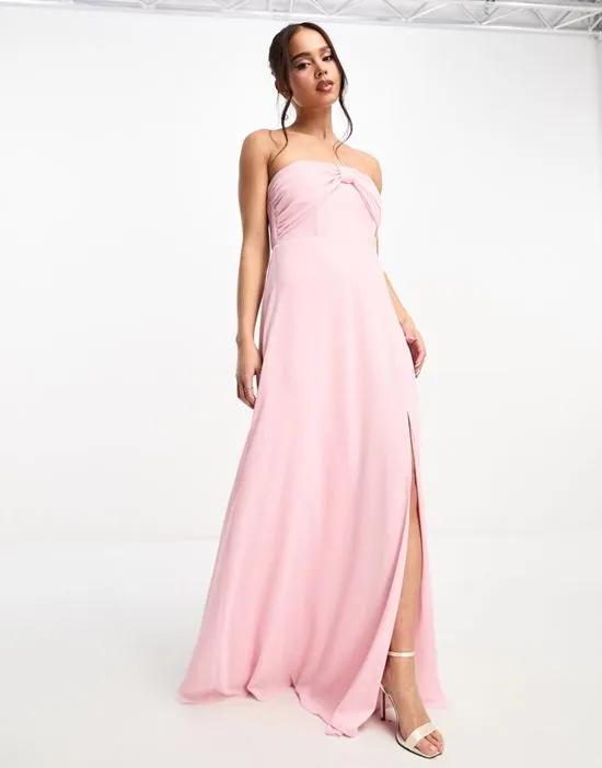 Bridesmaid bow bandeau maxi dress in pale pink