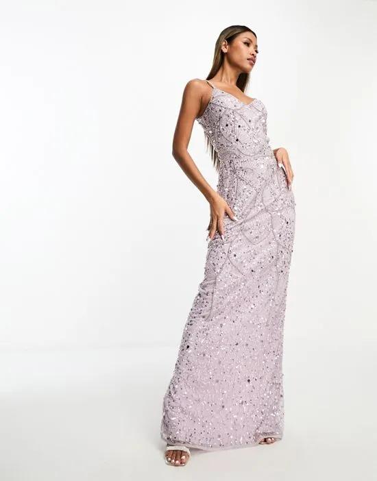 Bridesmaid cami maxi dress with all-over embellishment in lilac