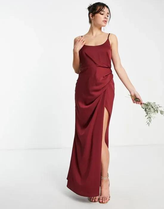 Bridesmaid cami maxi dress with drape detail skirt in wine