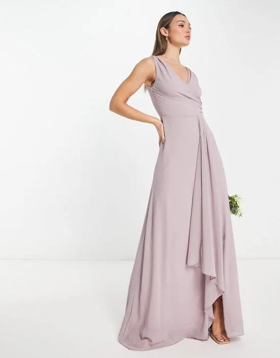 Bridesmaid chiffon maxi dress with split front in gray