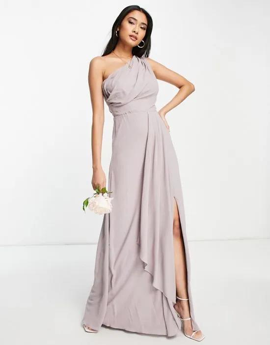 Bridesmaid chiffon one shoulder drape maxi dress in lavender gray