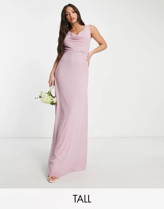 Bridesmaid cowl neck button back maxi dress in pink