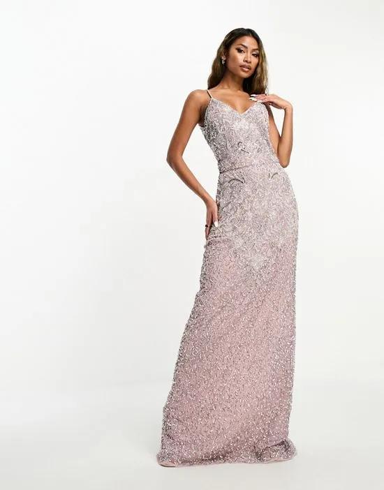 Bridesmaid embellished maxi dress in frosted pink