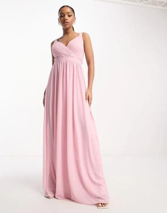 Bridesmaid lace back maxi dress in pale pink