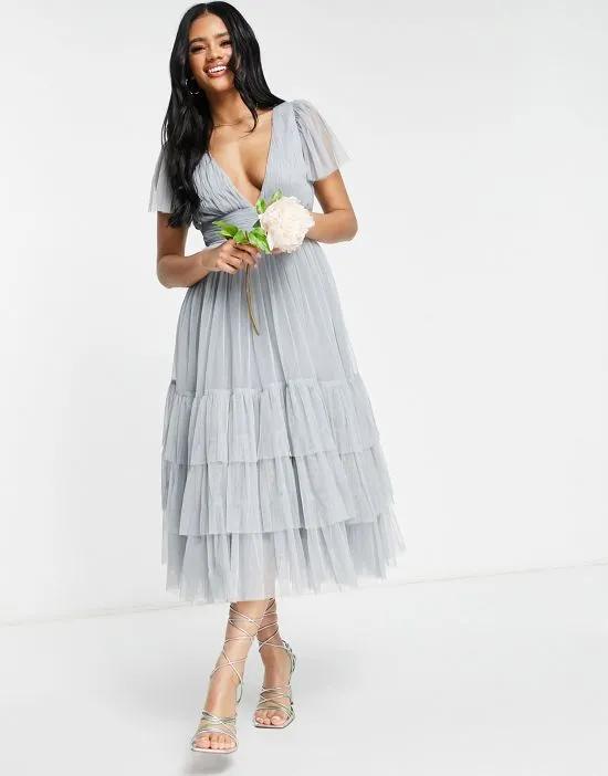 Bridesmaid Madison v neck tulle dress in dusty blue