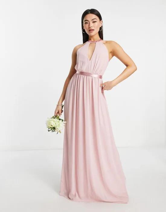 Bridesmaid maxi with back detail and ruched skirt in mauve