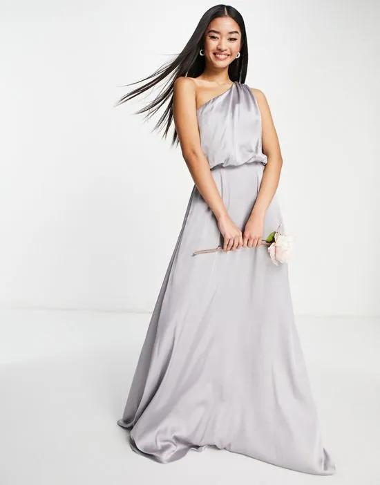 Bridesmaid one shoulder maxi dress in gray blue