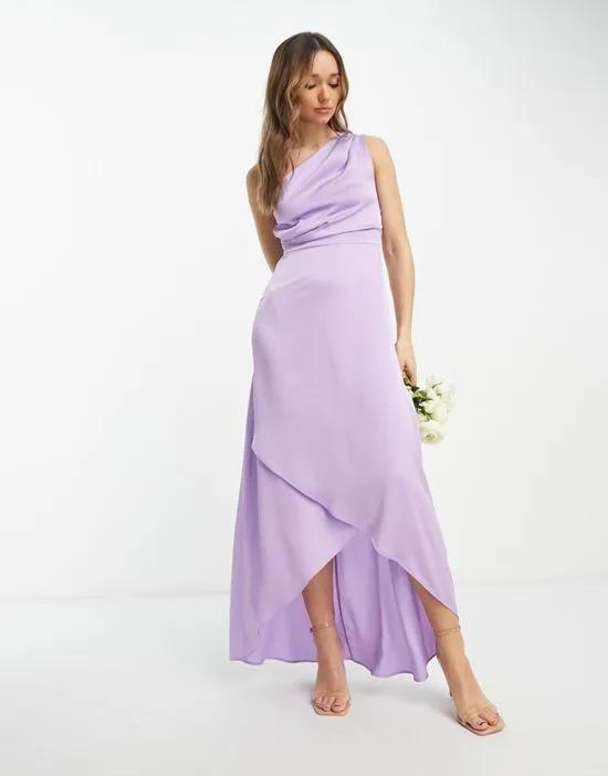Bridesmaid one shoulder maxi dress in lilac