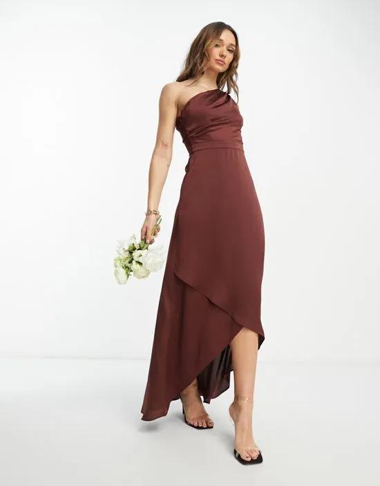 Bridesmaid one shoulder maxi dress in teracotta