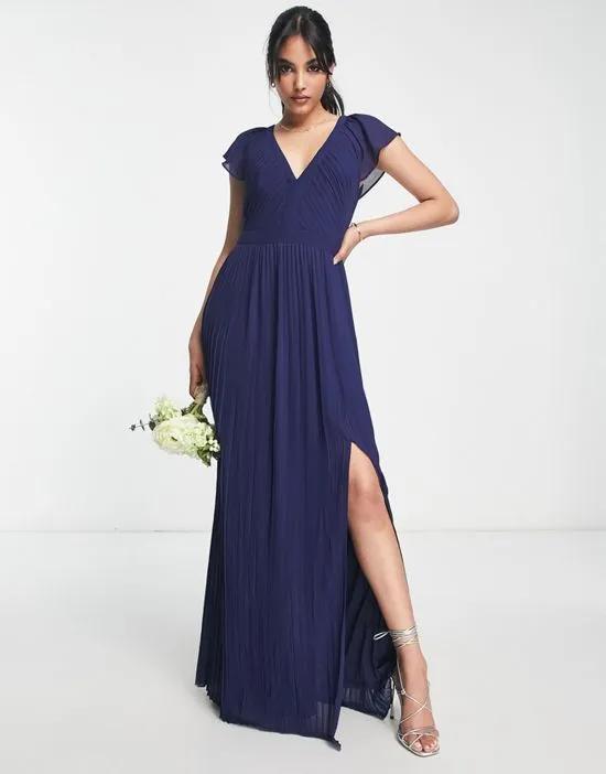 Bridesmaid pleated maxi dress in navy blue