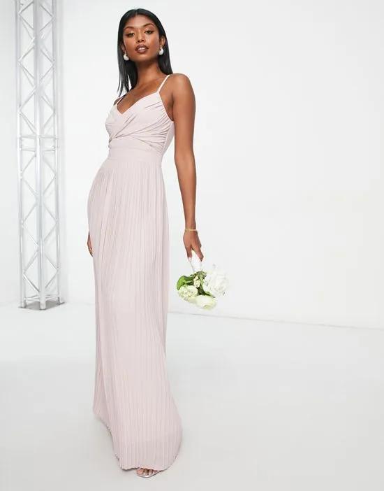 Bridesmaid pleated wrap front maxi dress in pink