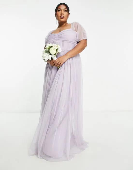 Bridesmaid puff sleeve maxi dress in lilac