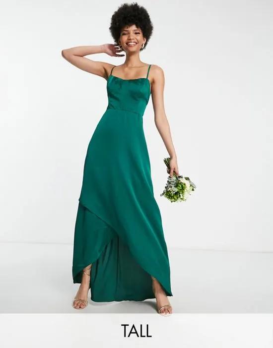 Bridesmaid satin cami dress in emerald green