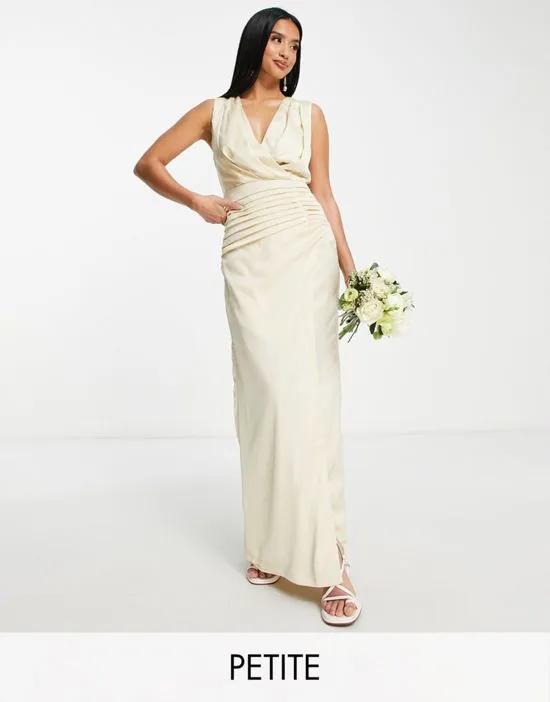 Bridesmaid satin wrap front maxi dress in champagne