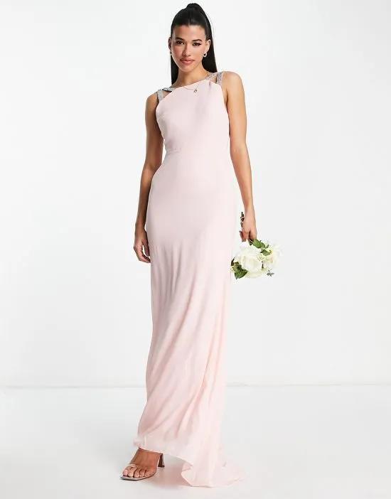 Bridesmaid square back embellished maxi dress in whisper pink