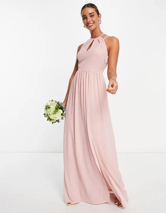 Bridesmaid strappy back halter neck dress in dusty pink