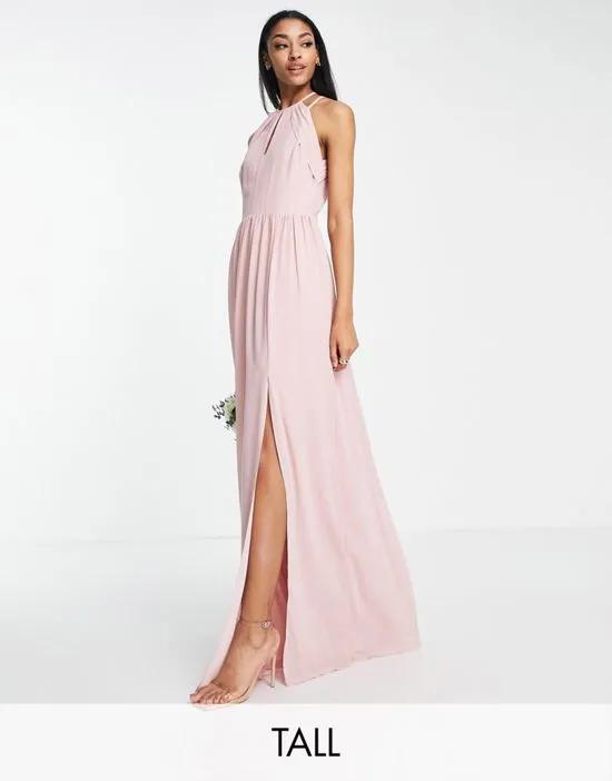 Bridesmaid strappy back halter neck dress in dusty pink