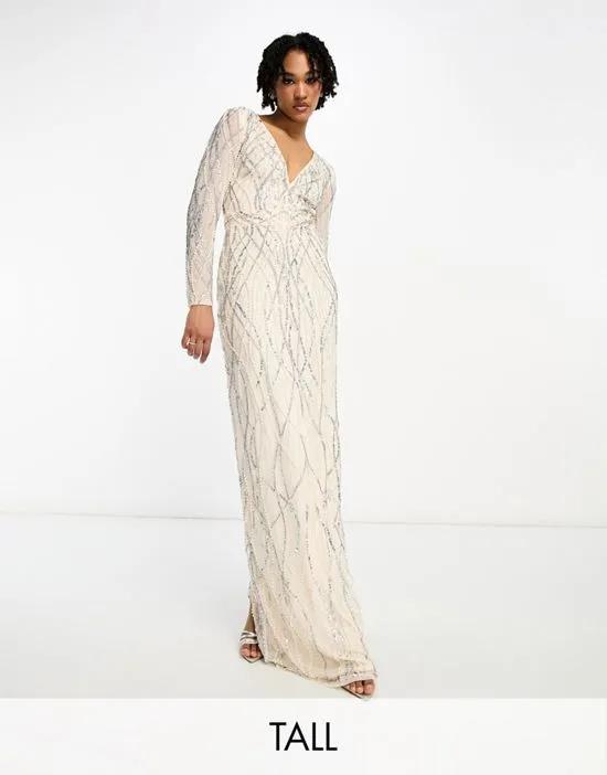 Bridesmaid Tall allover embellished maxi dress in champagne