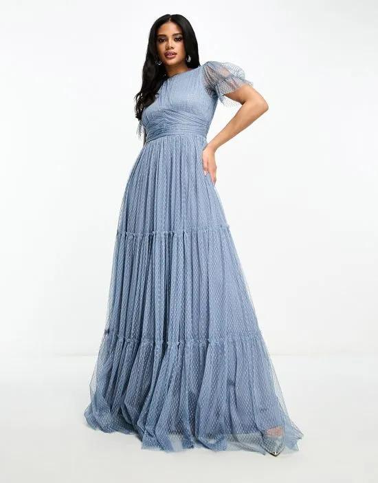 Bridesmaid tulle maxi dress in dark blue
