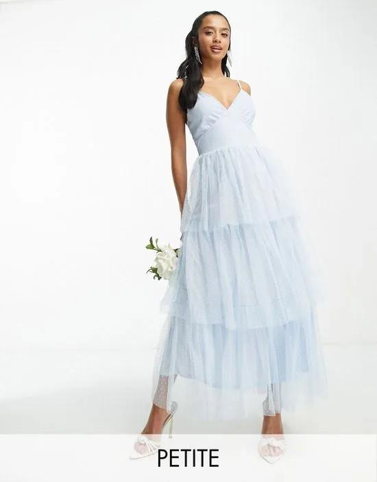 Bridesmaid tulle textured maxi dress with tiered skirt in blue