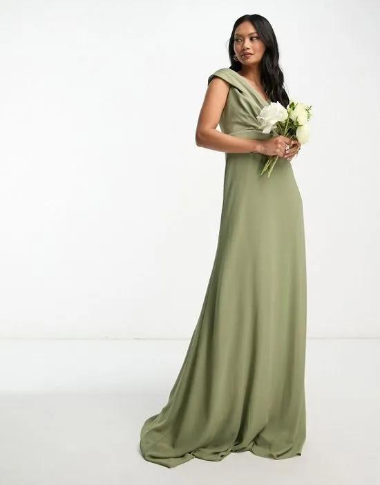 Bridesmaids bardot fitted maxi dress in dusky sage green
