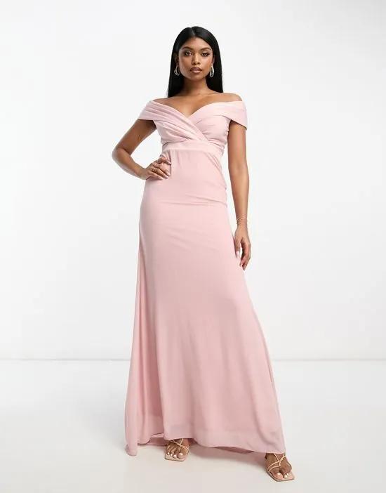 Bridesmaids bardot fitted maxi dress in mauve