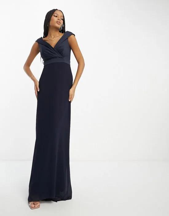 Bridesmaids bardot fitted maxi dress in navy