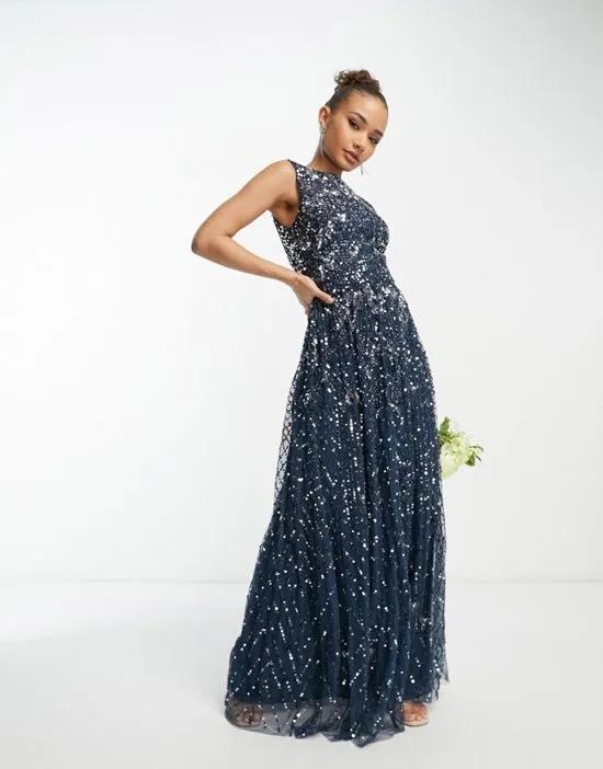 Bridesmaids embellished allover maxi dress in navy