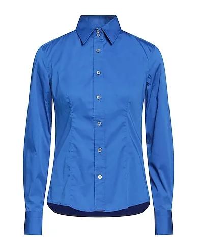 Bright blue Plain weave Solid color shirts & blouses