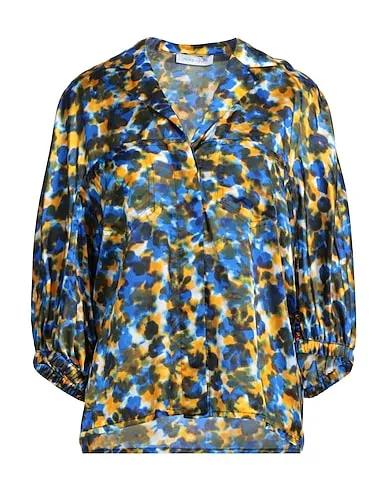 Bright blue Satin Patterned shirts & blouses