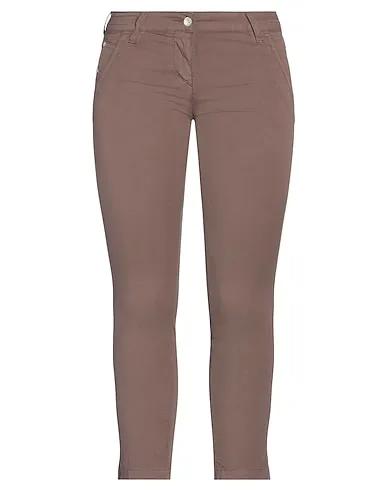 Brown Cotton twill Cropped pants & culottes