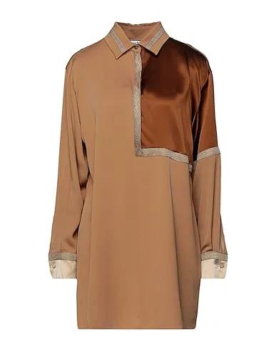 Brown Cotton twill Patterned shirts & blouses