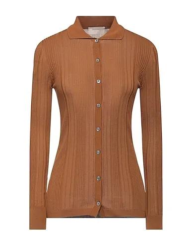 Brown Knitted Solid color shirts & blouses