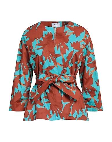 Brown Plain weave Floral shirts & blouses