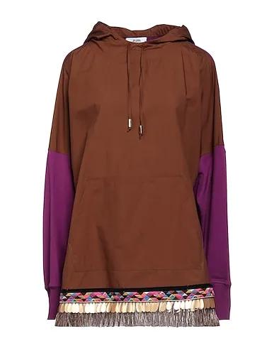 Brown Plain weave Hooded sweatshirt