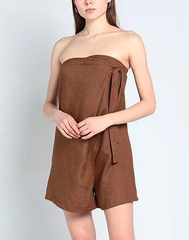 Brown Plain weave Jumpsuit/one piece