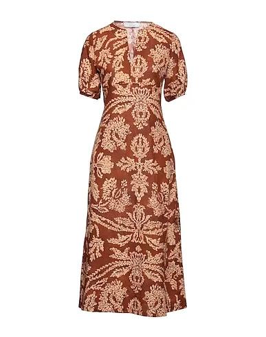 Brown Plain weave Midi dress