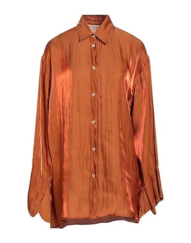 Brown Plain weave Solid color shirts & blouses