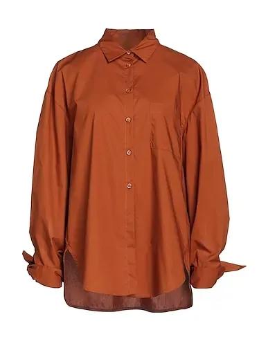 Brown Plain weave Solid color shirts & blouses