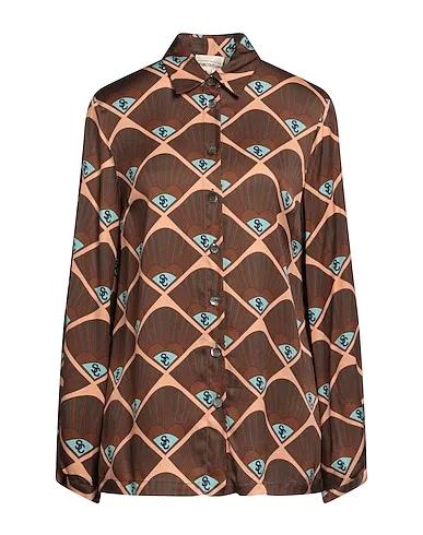 Brown Satin Patterned shirts & blouses