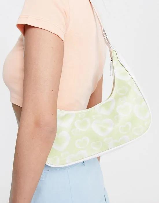 bubble hearts print shoulder bag