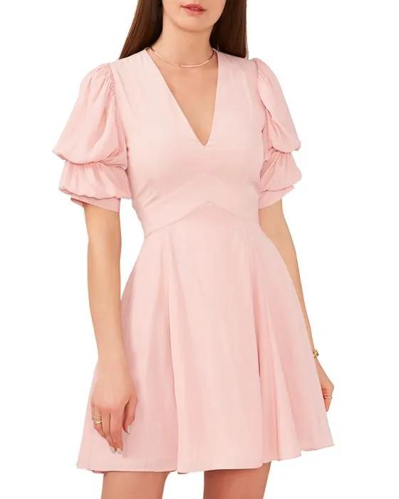 Bubble Sleeve V Neck Dress