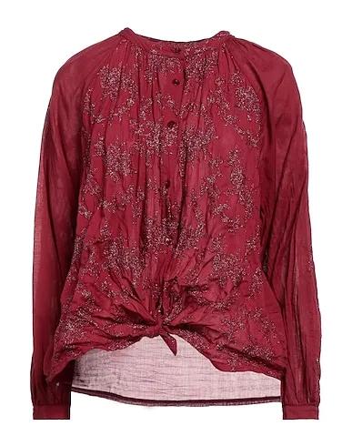 Burgundy Plain weave Patterned shirts & blouses