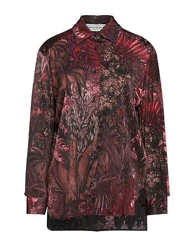 Burgundy Satin Floral shirts & blouses