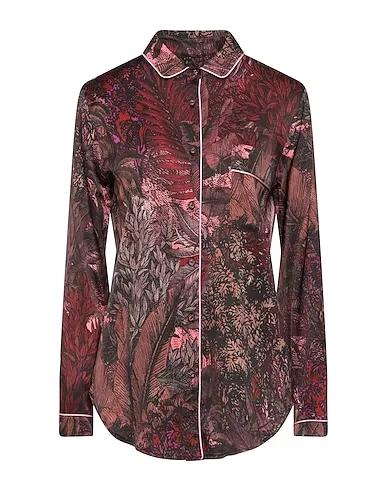 Burgundy Satin Floral shirts & blouses