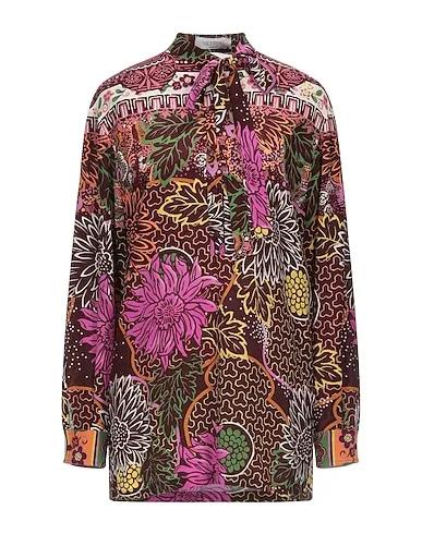 Burgundy Satin Floral shirts & blouses