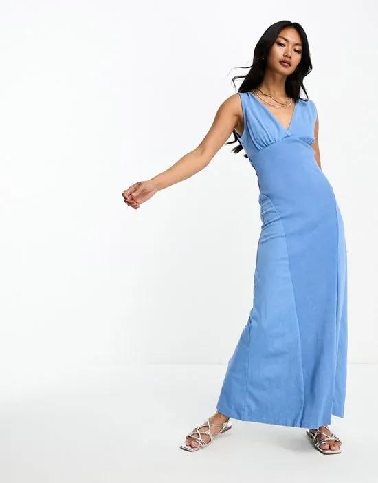 bust seam midi tea dress in washed blue