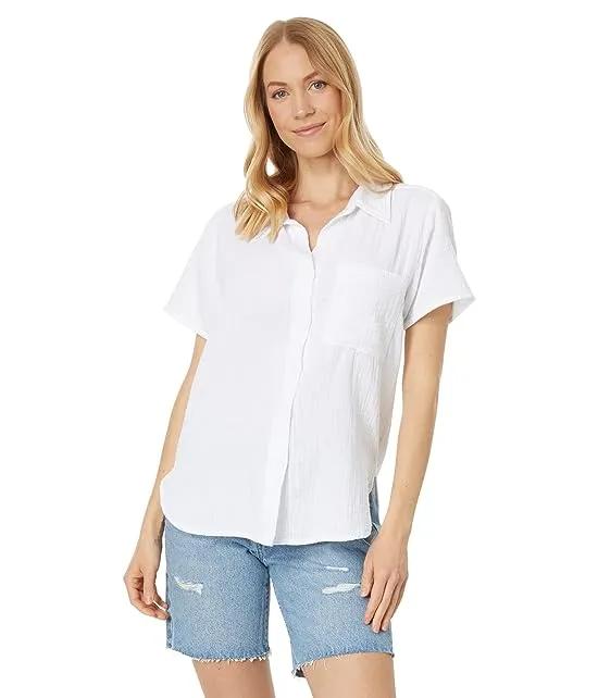 Button Front Short Sleeve Pocket Top