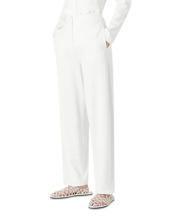 Button Trim Straight Leg Pants