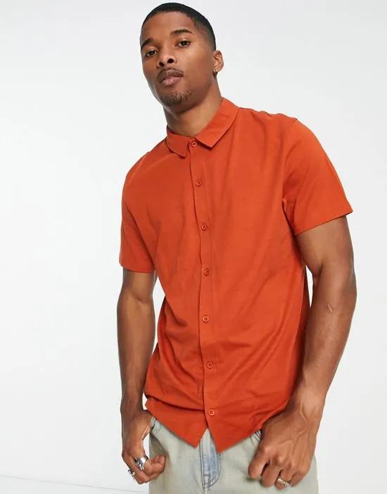 button up jersey shirt in rust